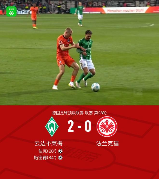 不萊梅勝法蘭克福，施密德助攻，伯克進球，2-0