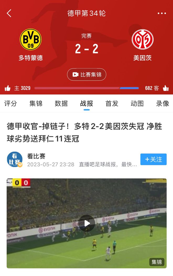 美因茨逼平多特，助拜仁奪冠。兩年后，再戰(zhàn)冠軍局。