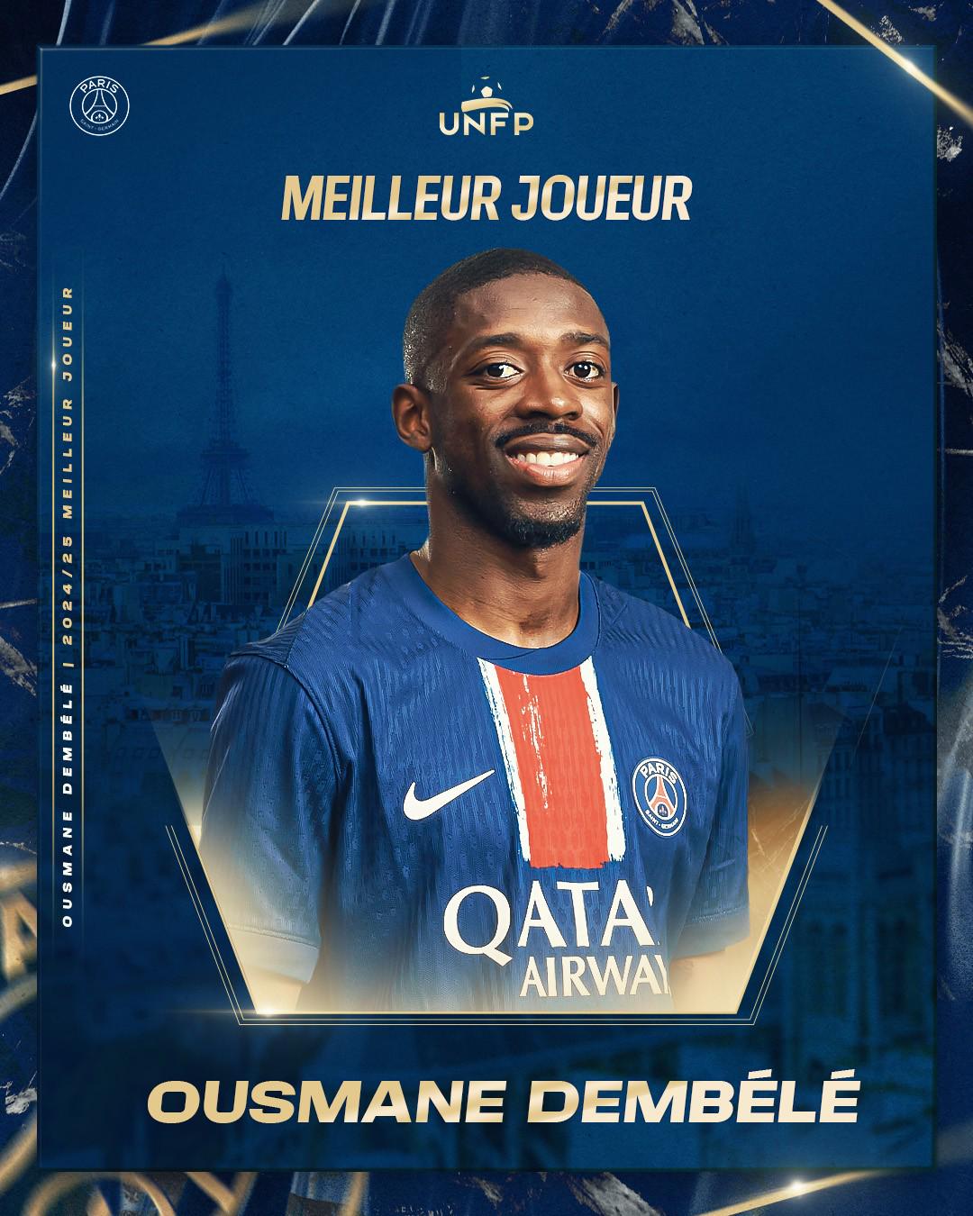 官方：奧斯曼-登貝萊獲UNFP法甲賽季最佳球員獎
