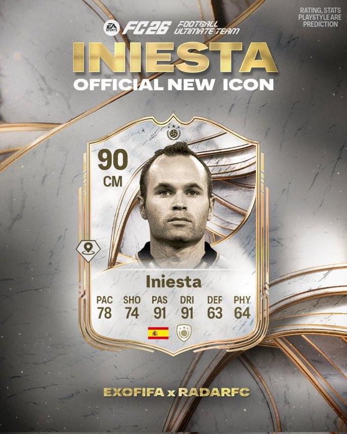 博主：伊涅斯塔將會以傳奇球員形式在FC26中登場